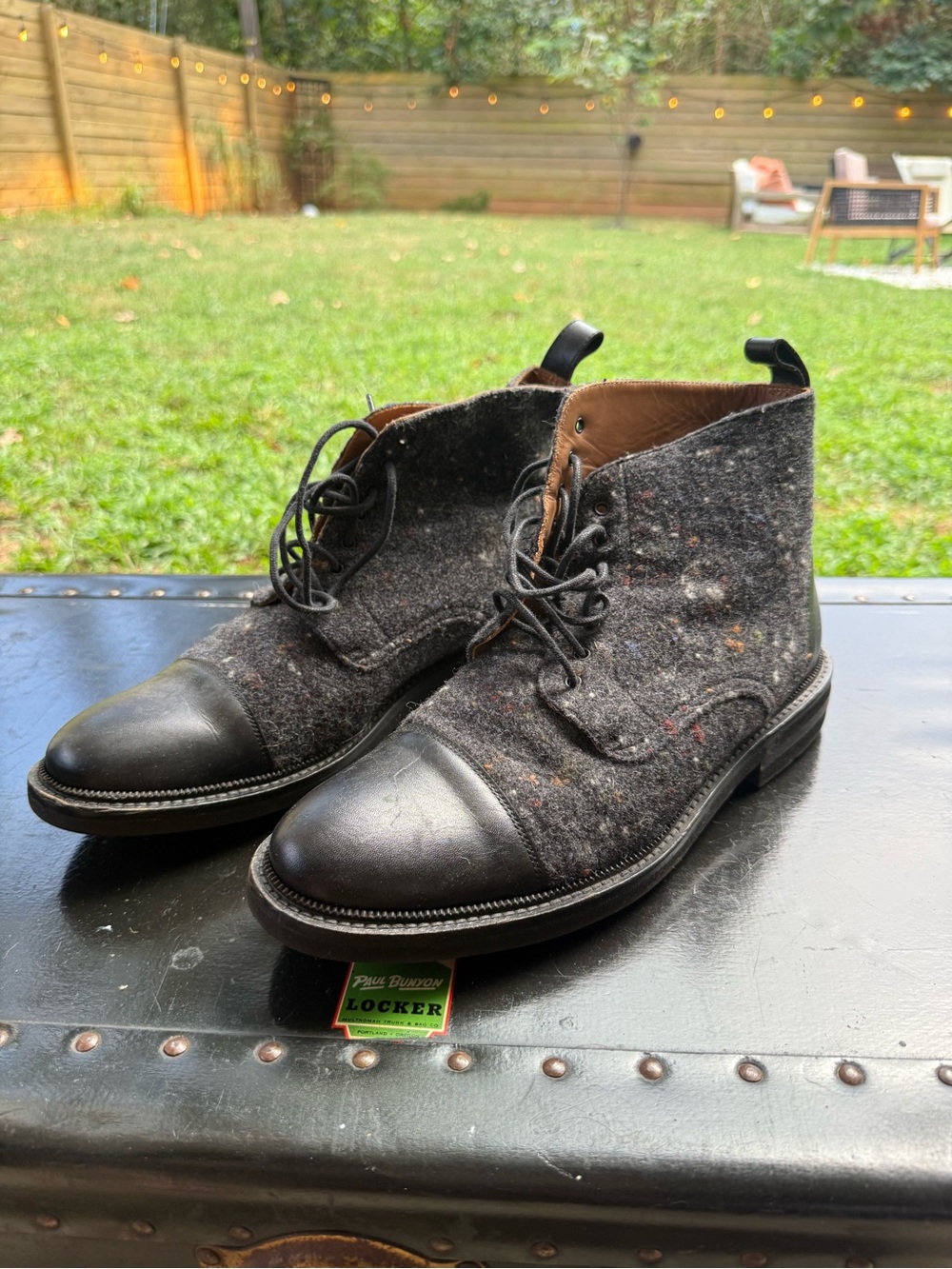 Taft Gray Wool and Black Cap-Toe Lace-Up Boots
